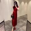 Vestido de Noiva/Noivado Quente de Venda Verão 2026, Luxo Leve de Alta Qualidade Novo Estilo Chinês Vestido Vermelho de Manga Curta