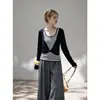 Elegante suéter de punto a rayas color block para mujer, con corte relajado, diseño trenzado y mangas largas, un top chic y único para otoño