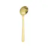 Cuchara de Acero Inoxidable Spot Grado Alimenticio 304 Cuchara Plana Profundizada para el Hogar Cuchara Redonda para Postre Café Mango Largo Cuchara para Revolver