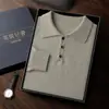 Suéter masculino de cashmere, adequado para outono e inverno, estilo business casual, alta elasticidade, tamanho grande, camisa de manga longa, gola polo, camisa de malha