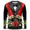 Colección Nueva Primavera/Otoño 2026 para Hombre: Camiseta de manga larga con cuello redondo y estampado 3D de Papá Noel, top casual