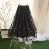 Nova saia feminina Amazon transfronteiriça com flores tridimensionais bordadas, comprimento médio, saia elegante e que afina em linha A