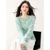 Suéter de punto de lana de alpaca para mujer, estilo otoño, top calado con diseño ondulado