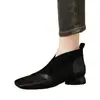 Botas de Retalhos Elásticas com Bico Quadrado Mais Vendidas Femininas 2026 Outono Novo Estilo Couro Macio Solado Macio Salto Baixo Slip-on Moda Sapatos Individuais