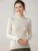 Outono e Inverno Novo Suéter Feminino de Cashmere Puro Slim Fit Listrado Renda Camisa para Camadas Top de Manga Longa Malha Malha