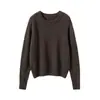 Suéter de Cashmere Espesso de Fio Duplo para Mulheres Outono e Inverno 2025 Gola Redonda Manga Raglan Manga Longa Pulôver Malha Solta Suéter Básico