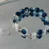 [Ilha de Gelo Ilha Azul] Pulseira Nicho Gradiente de Personalidade Super Branca Azul Escuro Pingente de Estrela Contas de Vidro Originais