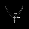 Cadena de Clavícula para Hombre Cruz Europea y Americana Simple Lujo Ligero Versátil Incrustada con Diamantes Completos Accesorios Colgante de Moda F