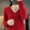 Outono Inverno Botões Cor Sólida Suéter Malha Gola V Camada Base 2026 Roupa Externa Nova Feminina Misturado Lã Curta Solto