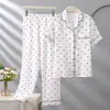 Pijama de Gasa de Algodón de Doble Capa Nuevo 2026 para Mujer, Estilo Primavera y Otoño, Algodón Puro Clase A de Manga Corta y Pantalón Largo, Conjunto de Ropa de Casa de Lujo Ligero