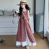 Conjunto de Camisa a Cuadros de Verano con Capas y Falda para Niñas 2025 Moda para Niños Grandes Elegante Conjunto de Dos Piezas Moda Transfronteriza