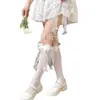 Calcetines de Princesa JK de Encaje Hueco de Verano Finos y Transpirables con Lazo Lolita para Niñas, Calcetines de Media Pantorrilla para Niños