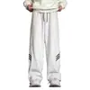 Calça Jogger Pesada Estilo Americano com Cordão para Homens, Nova Tendência de Perna Reta, Caimento Solto, Versátil para Esportes e Casual, Calça Longa para Primavera, Outono e Inverno