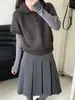 Suéter de Punto Luxi Estilo Coreano con Cuello Polo Sencillo para Mujer, Nuevo Modelo de Invierno, Elegante Look en Capas, Suéter de Manga Corta Adelgazante Ss959
