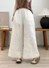 Pantalones Casuales de Verano Nuevo Estilo Artístico Fresco con Cintura Elástica y Adorno de Encaje para Mujer, Corte Holgado, Versátiles, Adelgazantes, Bordados de Pierna Ancha