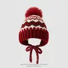 Gorro de protección para los oídos infantil de jacquard estilo nórdico con pompón, gorro de punto para bebé forrado de forro polar, gorro de invierno a prueba de viento para bebé