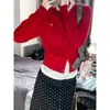 Cardigan de Tricô Retrô Americano Feminino Outono Inverno Novo Estilo College Casaco Suéter Vermelho Emagrecedor Top Curto