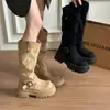 Botas largas de gamuza estilo retro para mujer, nueva colección otoño 2026, botas vaqueras occidentales, de suela gruesa, que realzan la altura y estilizan.