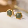 Pendientes de Plata de Ley 925 Chapados en Oro Natural Hotan Qiemo Azules Geométricos Elegantes para Mujer