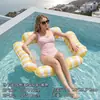 Nueva Hamaca de Agua Rayada Macaron de Cuatro Tubos Entretenimiento en Piscina Flotante Inflable Grueso para una Persona Balsa