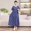 Nuevo estilo elegante ropa para mamá de mediana edad vestido de seda de algodón bueno de alta gama para mujer verano talla grande manga corta color sólido con bolsillos
