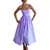 2026 Verano Nuevo Estilo Transfronterizo Europeo y Americano Comercio Exterior Ropa de Mujer Casual Moda Color Sólido Vestido con Correa para Ceñir la Cintura con Dobladillo Grande