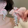 Pendientes de borla de flor de cuentas de color dopamina para primavera, sensación de lujo ligero y alta gama, pendientes atmosféricos estilo vacacional para mujer