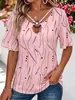 2026 Nueva Ropa Europea y Americana para Mujer de Comercio Exterior Independiente Transfronterizo Patrón Creativo Cuello en V Anillo Manga Corta Camiseta para Mujer