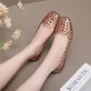 Zapatos de Gel Bajos Coreanos con Punta Cuadrada, Diseño de Cristal Hueco, Sandalias Planas Slip-On para Mujer