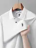 Camisa polo de manga comprida masculina para homens de meia-idade e jovens, primavera e outono, bordada com um pequeno logotipo de cavalo, top versátil com gola, camiseta de algodão piquet, estilo business