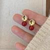 Nuevos pendientes de botón de frijol rojo cóncavo de estilo chino para mujer, estilo retro nuevo, elegantes, de alta calidad, a la moda, combinables con todo.