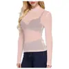 Camiseta Transparente de Malla Negra para Mujer, Otoño 2023, Manga Larga, Sexy, Transparente, Malla Fina. Camisa de Malla Elástica