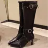 Botas Altas de Tacón Alto para Mujer Chuyuji, Estilo Nuevo Primavera y Otoño 2026 con Hebilla de Cinturón y Remaches, Elegante Punta Fina y Tacón Alto Fino
