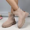 Botas de nieve cortas cálidas y engrosadas con forro polar transfronterizas, superficie de tela transfronteriza, cremallera lateral elegante, punta redonda, talla grande, botas cortas