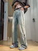 Jeans Retro Americano High Street para Homens na Primavera e Outono Novo Design Vibe Zíper Levemente Flare Solto Reta Calças