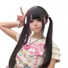 Peruca Coelho Pudim Cabelo Longo Feminino Vermelho da Internet Diário Lolita Cabelo Longo Liso Franja Reta Natural Cobertura Completa da Cabeça jk Shaoluo