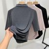 Camiseta Básica de Cuello Medio para Mujer, Delgada, Nuevo Look Adelgazante 2025, Hombro Derecho, Manga Media, Cintura Fruncida, Top Interior