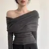 Suéter de hombros descubiertos para mujer 2026 estilo nuevo, puro y seductor, con solapa grande, de hombros descubiertos, suave y elegante, tejido de punto de manga larga para otoño e invierno