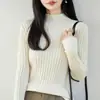 Suéter de punto de algodón puro, nueva camisa base de cuello medio para otoño e invierno para mujer, capa interior ajustada, suéter de punto de cuello medio