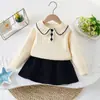 Conjunto de Suéter para Niña, Nuevo Estilo Otoño/Invierno, Conjunto de Falda Tejida a la Trenza con Cuello Invertido Inspirado en Little Chanel, Conjunto de Dos Piezas Estilo Universitario para Bebé Niña
