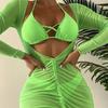 2025 Nuevo Bikini de Tres Piezas Europeo y Americano con Tirantes de Cuerda Falda Larga de Gasa Traje de Baño Bikini Bikini Exportación Transfronteriza