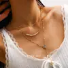 Corrente para Clavícula Exquisita Estilo Retro Francês Europeu e Americano Cruzada Banhada a Ouro 18K Cobre Colar de Pérolas Naturais de Água Doce Colar para Mulheres