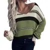 Suéter Femenino 2026 Otoño/Invierno de Alta Gama Cuello en V Rayas de Bloque de Color Suéter de Punto Holgado Casual