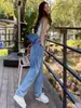 Nuevos Petos de Mezclilla 2025 para Mujer con Diseño Irregular de un Solo Hombro, Pantalones Anchos de Pierna Ancha de Corte Holgado y Versátil, de Largo hasta el Suelo