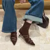 2026 novas botas estilo coreano, design de nicho, bico fino francês, salto agulha, elásticas com detalhes de fivela, de salto alto, de cano justo - absolutamente incríveis!
