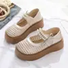 Mocassins Plataforma Tendência com Laço e Decoração de Pérolas para Mulheres, Novo Estilo Verão 2026 Sapatos de Couro