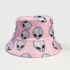 Sombrero Cubeta Rosa con Patrón de Alien de Dibujos Animados Sombrero de Pescador de Doble Cara para Pareja Protección Solar Sombrero para el Sol Sombrero de Cúpula a la Moda