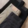 Calça masculina grossa cinza escuro para outono e inverno, sarja lavada de alta qualidade, micro elástica, jeans, cinco bolsos, corte slim, perna pequena reta, calça casual