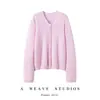 Cardigã 100% caxemira pura, gola V, barra enrolada, jaqueta de tricô para mulheres, estilo elegante outono e inverno, suéter de manga longa