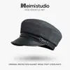 Otoño 2026 Nuevo Patchwork de Tejido Mixto Ala de Cuero Gorra Newsboy de Ala Corta Vintage Sombrero Sencillo Casual para Viajar En Stock Venta al por Mayor